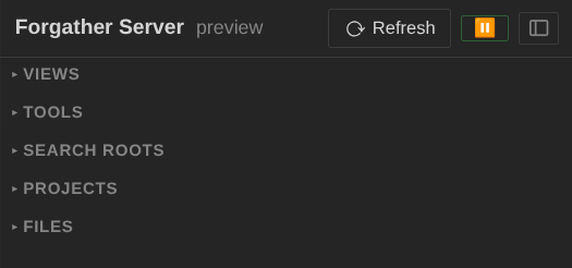 Forgather server first-load view, sidebar with all sections collapsed
