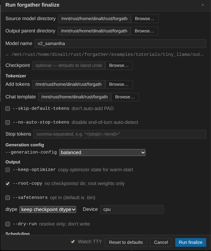 Finalize dialog