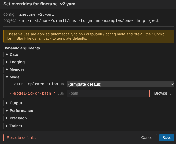 Overrides dialog